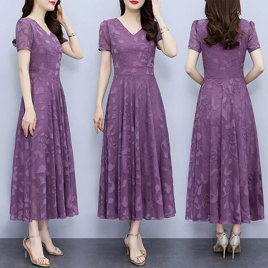 Summer Luxury Chic Prom Party Dress Women Fashion Elegant Bodycon Night Long Vestido 2024 Vintage Solid Casual Chiffon Maxi Robe - PratSN