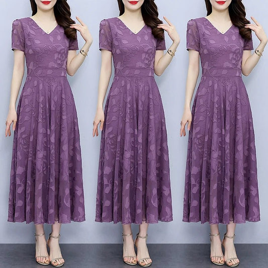 Summer Luxury Chic Prom Party Dress Women Fashion Elegant Bodycon Night Long Vestido 2024 Vintage Solid Casual Chiffon Maxi Robe - PratSN