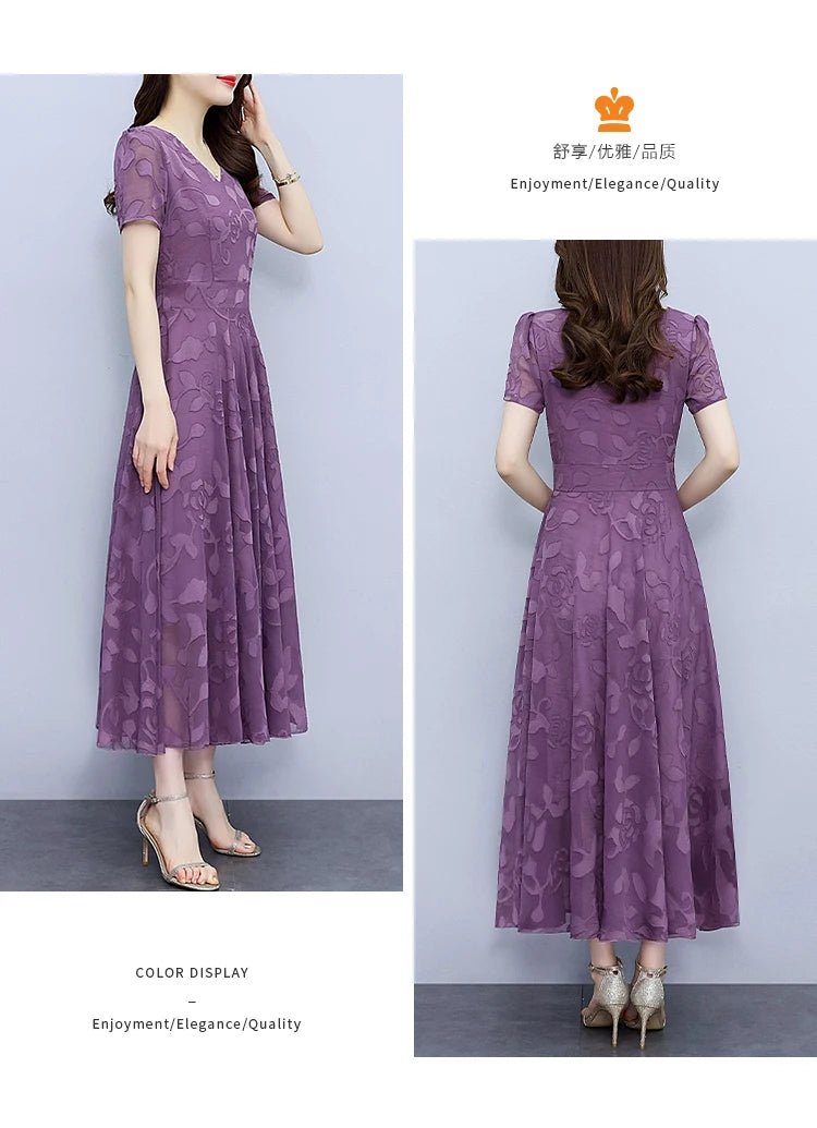 Summer Luxury Chic Prom Party Dress Women Fashion Elegant Bodycon Night Long Vestido 2024 Vintage Solid Casual Chiffon Maxi Robe - PratSN