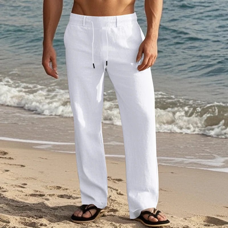Summer New Linen Casual Pants Elastic Waist Beach Pants Lightweight Drawstring Summer Yoga Pants Solid Color Beach Pants - PratSN