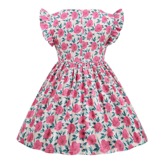 Summer New Style Round Neck Fashion Small Flying Sleeve Printed Cotton Short - sleeved Girl Dress - PratSN