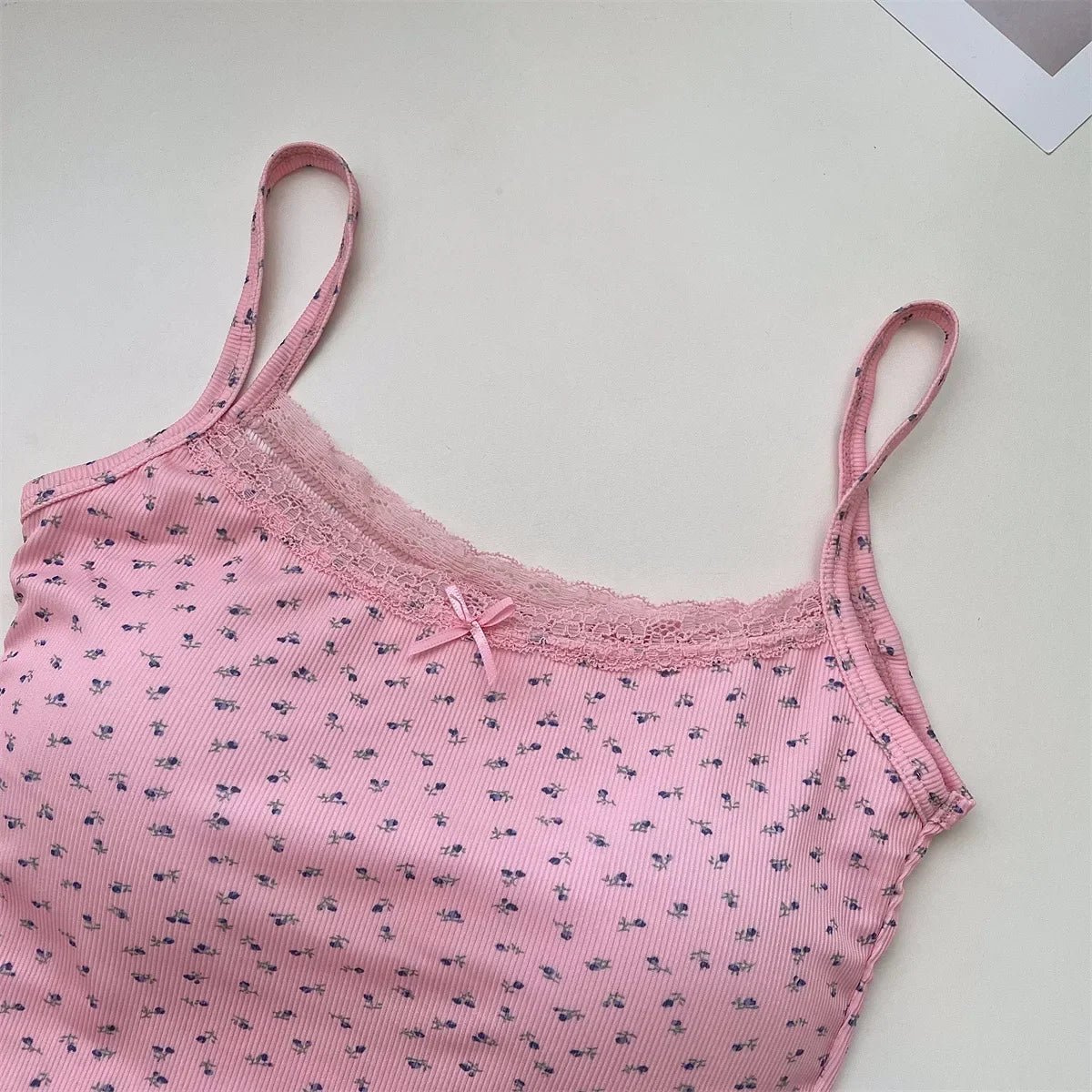Summer Print Crop Tops for Women Bow Lace Camisole Sexy Backless Vest with Padded Basic Tank Top Bm Style Camis Y2k Streetwear - PratSN