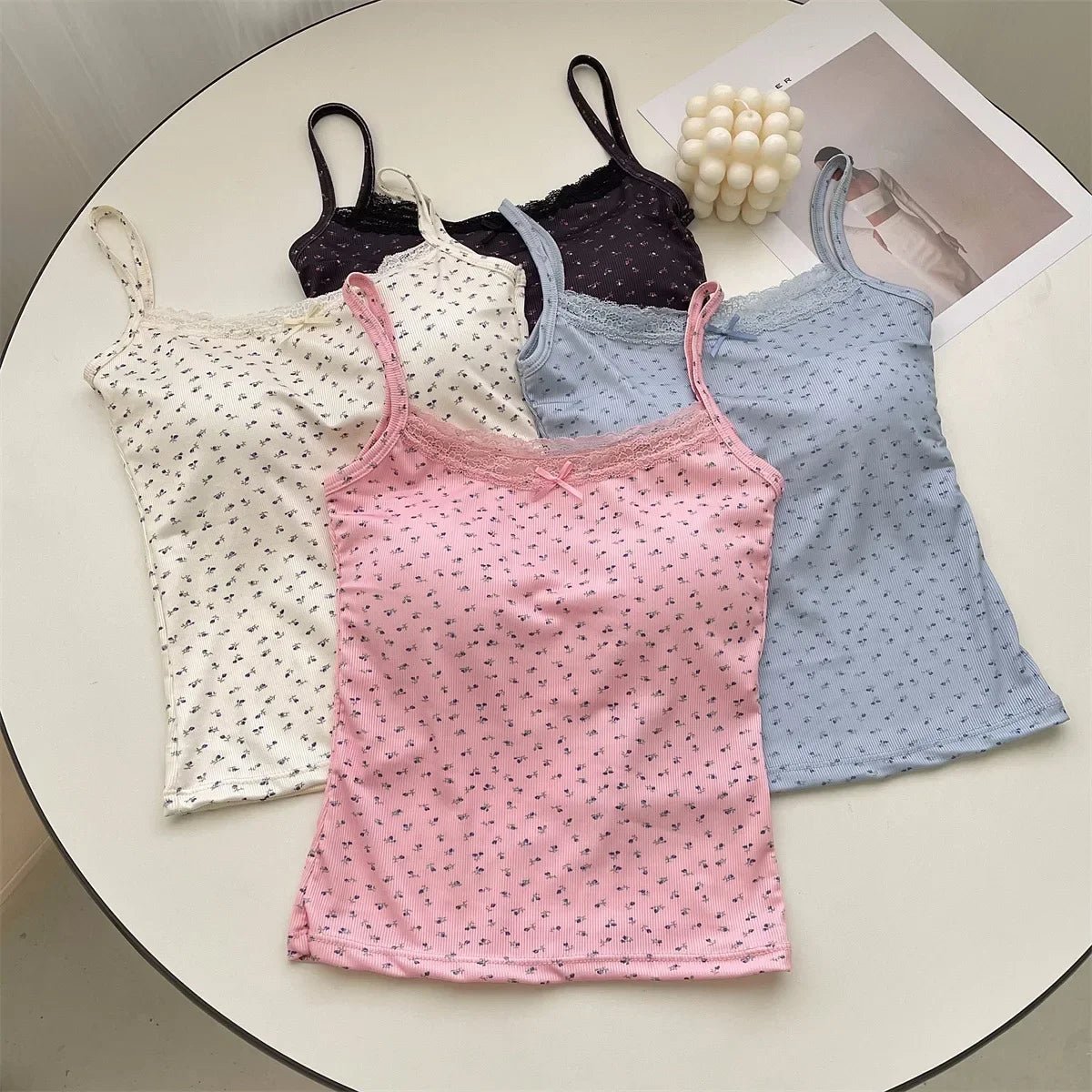 Summer Print Crop Tops for Women Bow Lace Camisole Sexy Backless Vest with Padded Basic Tank Top Bm Style Camis Y2k Streetwear - PratSN
