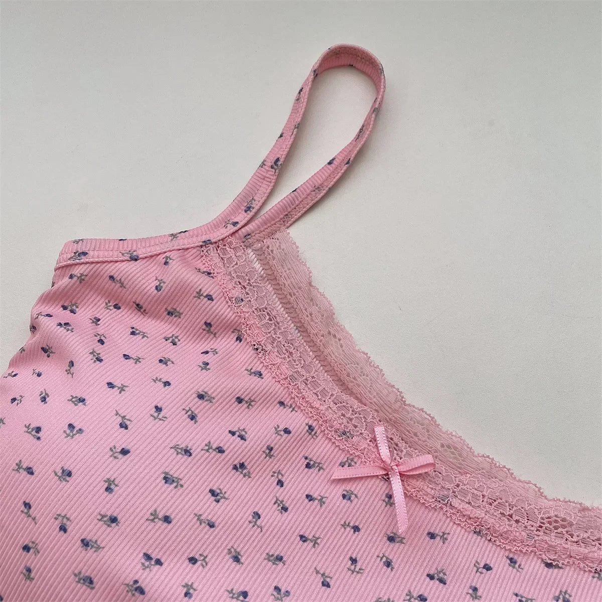 Summer Print Crop Tops for Women Bow Lace Camisole Sexy Backless Vest with Padded Basic Tank Top Bm Style Camis Y2k Streetwear - PratSN