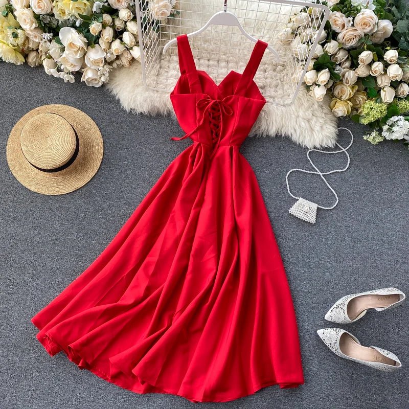 Summer Robe 2026 Dress Women V Neck Long Party Dresses Sexy Tank Backless Spaghetti Strap Maxi Female Holiday Vestidos - PratSN