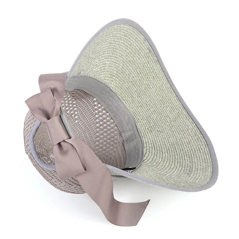 Summer Sun Hat Women Beach Accessories Wide Brim UV Protection Visor Sunshade Cap Ladies Bowknot Korean Panama Floppy Sunhat - PratSN