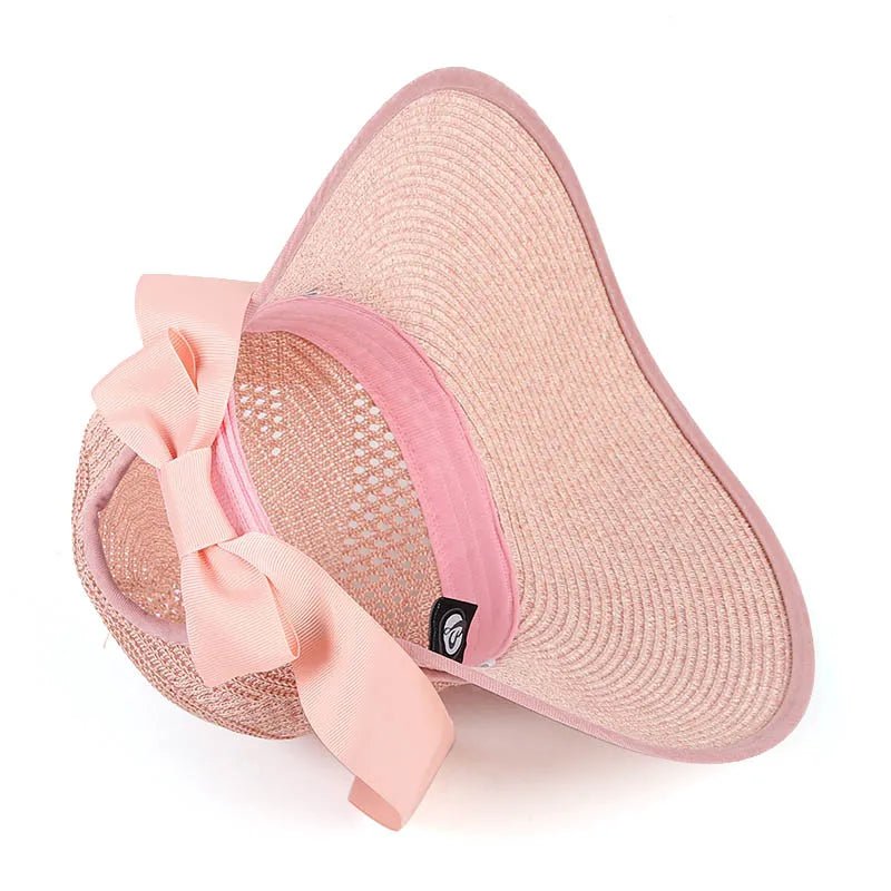 Summer Sun Hat Women Beach Accessories Wide Brim UV Protection Visor Sunshade Cap Ladies Bowknot Korean Panama Floppy Sunhat - PratSN