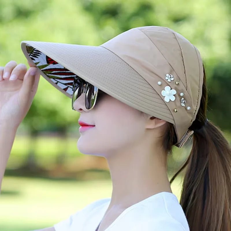 Summer Sun Protection Folding Sun Hat For Women Wide Brim Cap Ladies Beach Visor Hat Girl Holiday UV Protection Sun Hat - PratSN