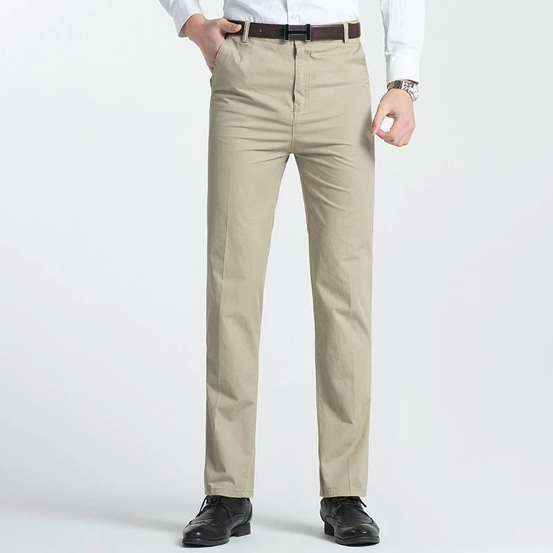 Summer Thin Autumn Thick 100% Cotton Straight Suit Pants Men's Loose Trousers Business Solid Gray Khaki Casual Brand Clothes - PratSN