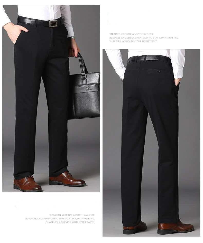 Summer Thin Autumn Thick 100% Cotton Straight Suit Pants Men's Loose Trousers Business Solid Gray Khaki Casual Brand Clothes - PratSN