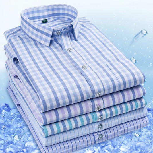 Summer Thin Men's Short - sleeved Shirts 2024 New Middle - aged Shirts Business Casual Male Clothing Large Size 5XL Tees 5Colors - PratSN