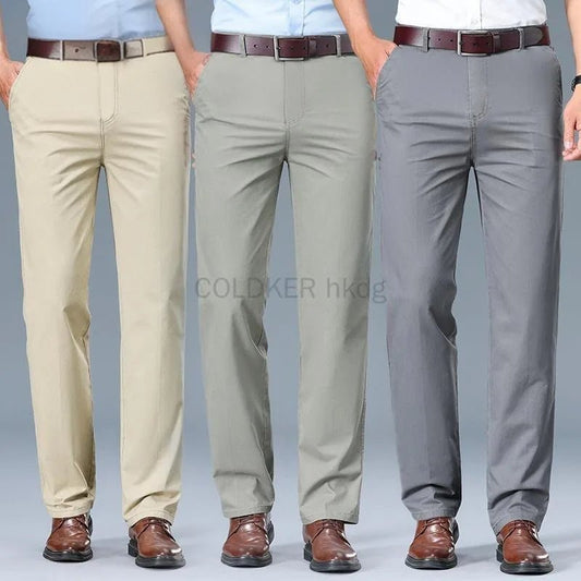 Summer Thin Men's Slim Suit Pants Fashion Business Casual Pants Cotton Green Black Khaki Trousers Male Brand Clothing 29 - 42 - PratSN