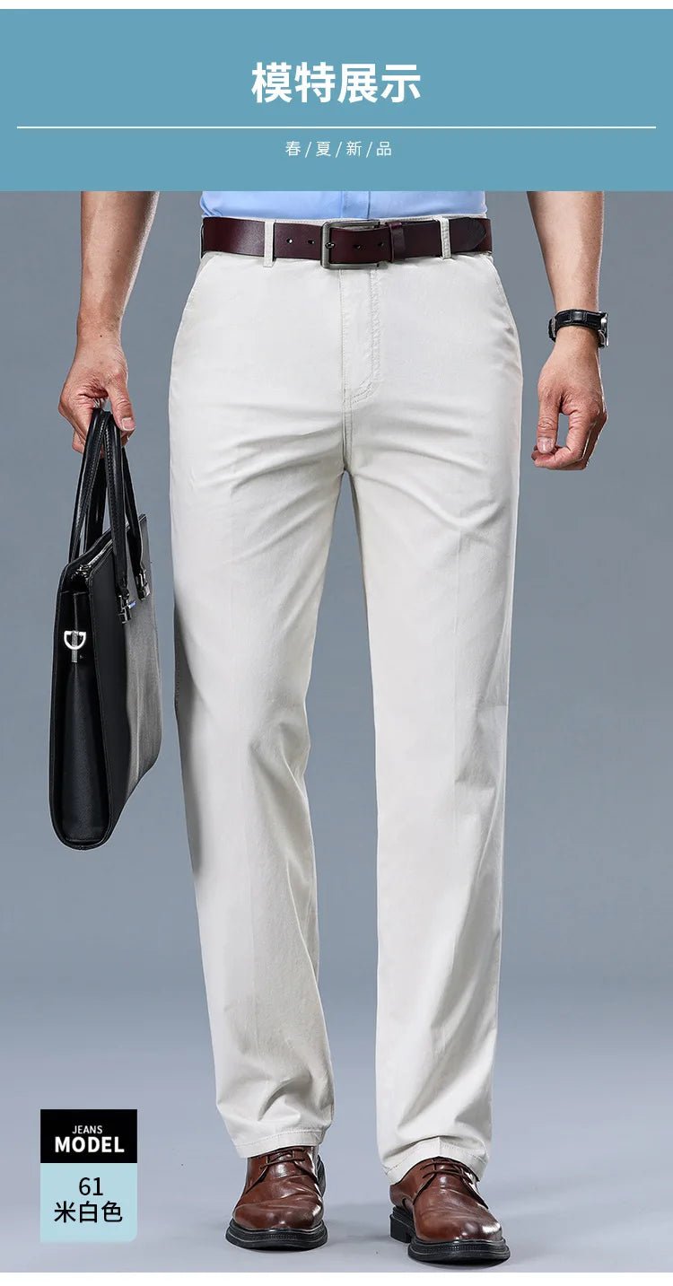 Summer Thin Men's Slim Suit Pants Fashion Business Casual Pants Cotton Green Black Khaki Trousers Male Brand Clothing 29 - 42 - PratSN