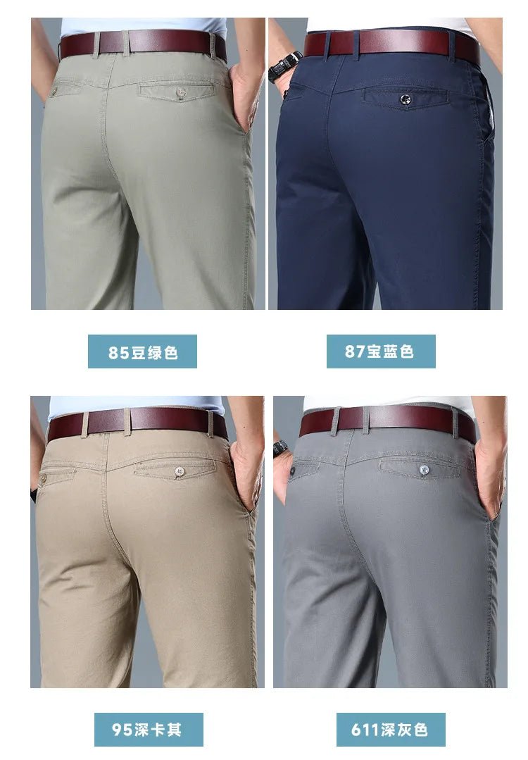 Summer Thin Men's Slim Suit Pants Fashion Business Casual Pants Cotton Green Black Khaki Trousers Male Brand Clothing 29 - 42 - PratSN