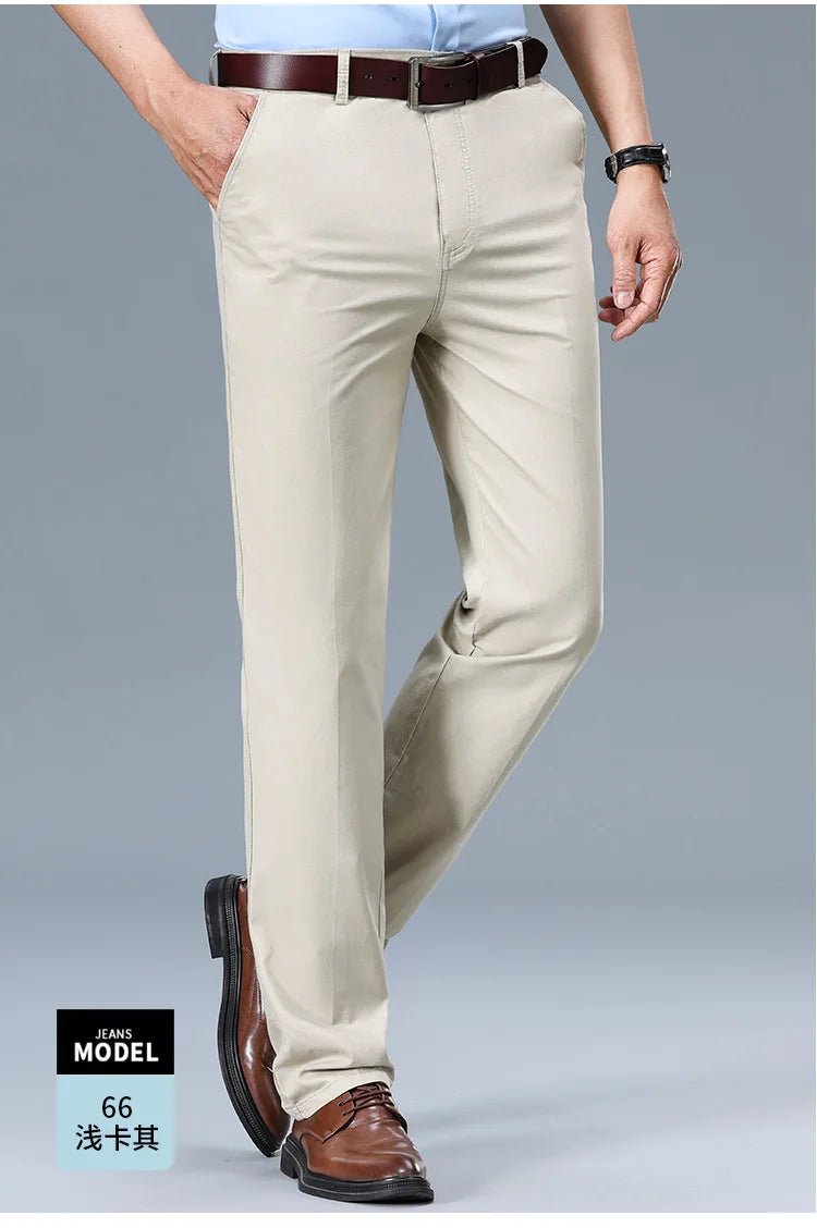 Summer Thin Men's Slim Suit Pants Fashion Business Casual Pants Cotton Green Black Khaki Trousers Male Brand Clothing 29 - 42 - PratSN