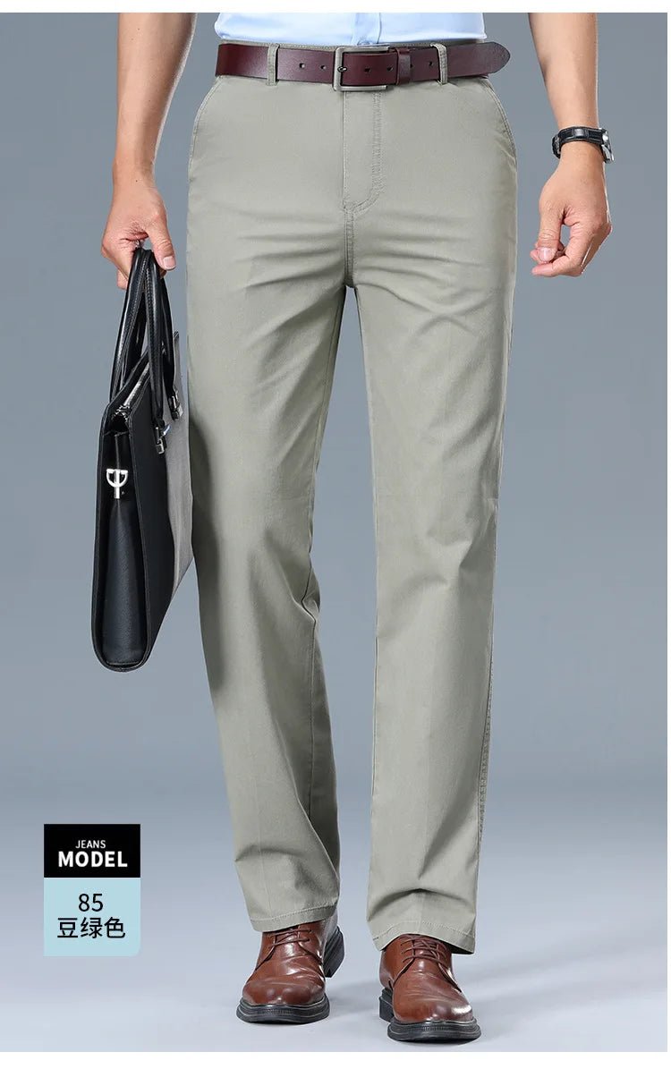 Summer Thin Men's Slim Suit Pants Fashion Business Casual Pants Cotton Green Black Khaki Trousers Male Brand Clothing 29 - 42 - PratSN