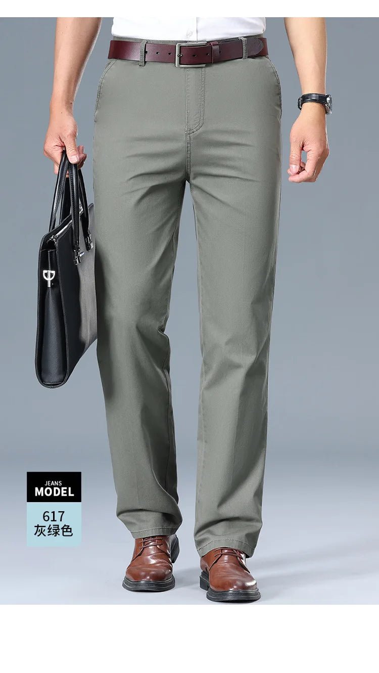 Summer Thin Men's Slim Suit Pants Fashion Business Casual Pants Cotton Green Black Khaki Trousers Male Brand Clothing 29 - 42 - PratSN