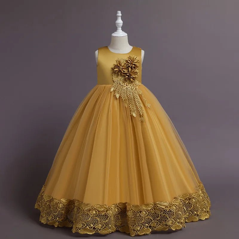 Summer Tulle Flower Girls Dress for Wedding Party Child Princess Pageant Long Gown Kids Dresses for Girls Formal Evening Clothes - PratSN