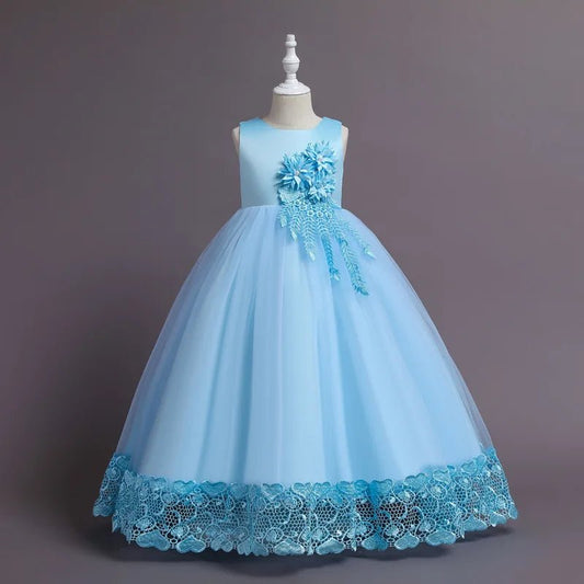 Summer Tulle Flower Girls Dress for Wedding Party Child Princess Pageant Long Gown Kids Dresses for Girls Formal Evening Clothes - PratSN