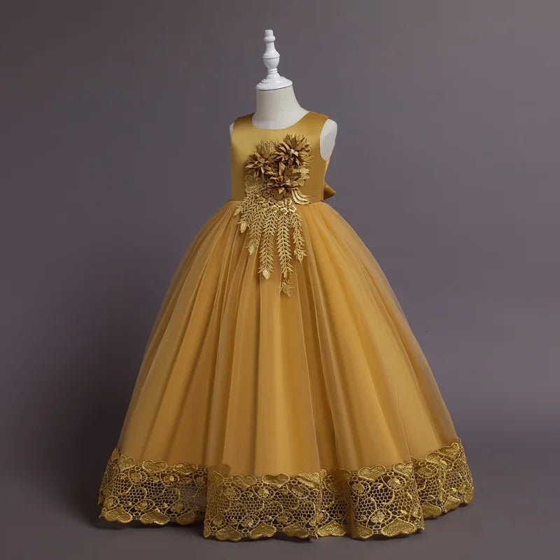 Summer Tulle Flower Girls Dress for Wedding Party Child Princess Pageant Long Gown Kids Dresses for Girls Formal Evening Clothes - PratSN