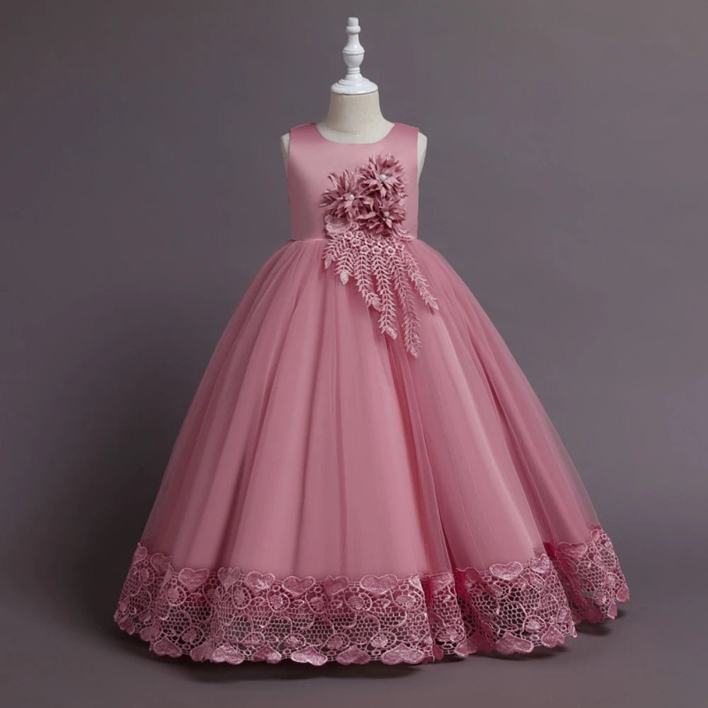 Summer Tulle Flower Girls Dress for Wedding Party Child Princess Pageant Long Gown Kids Dresses for Girls Formal Evening Clothes - PratSN