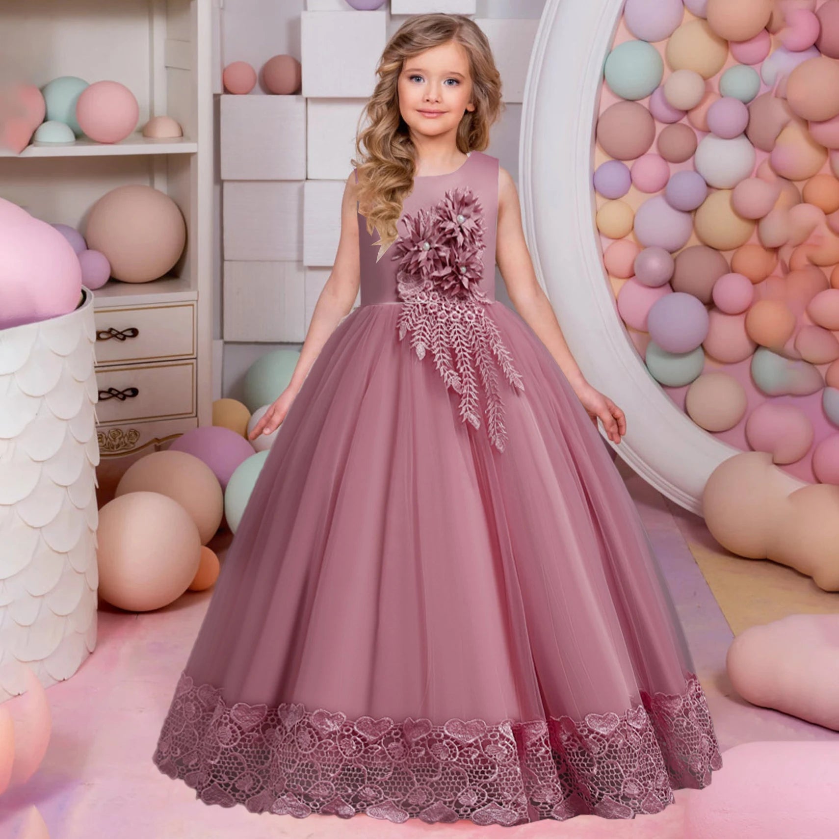 Summer Tulle Flower Girls Dress for Wedding Party Child Princess Pageant Long Gown Kids Dresses for Girls Formal Evening Clothes - PratSN