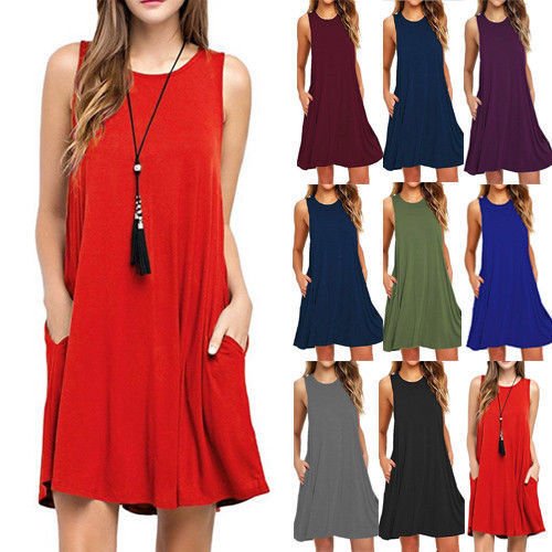 Summer Women Casual Pocket Dress Ladies T Shirt Dresses - PratSN
