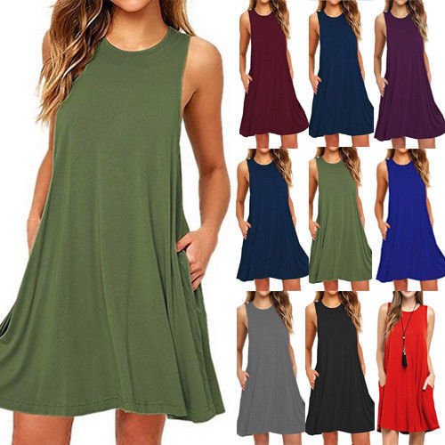 Summer Women Casual Pocket Dress Ladies T Shirt Dresses - PratSN