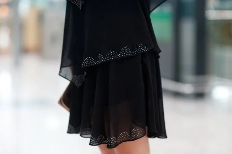 Summer Women Chiffon Cake Dress Cascading Ruffle Diamond Short Sleeves Party Dresses - PratSN