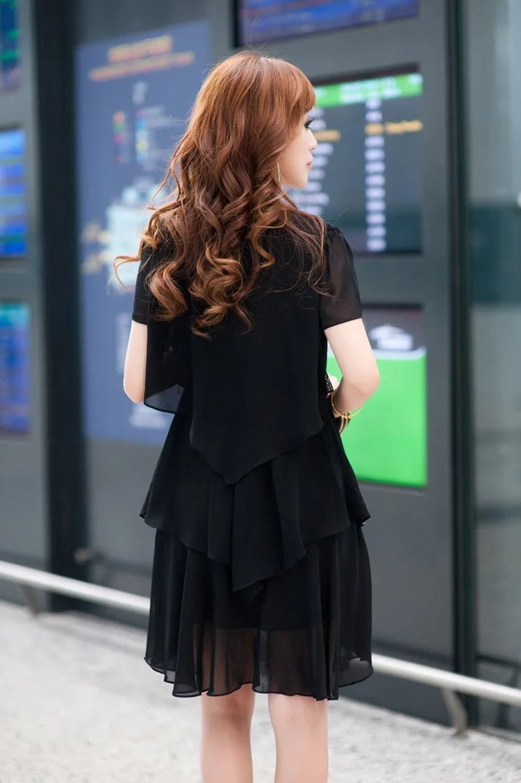 Summer Women Chiffon Cake Dress Cascading Ruffle Diamond Short Sleeves Party Dresses - PratSN