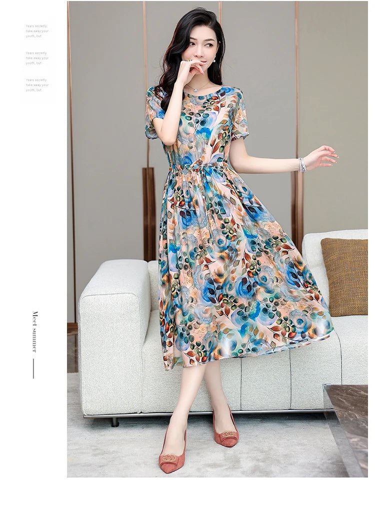 Summer Women Short sleeve plus size Dress Green Midi Dress - PratSN