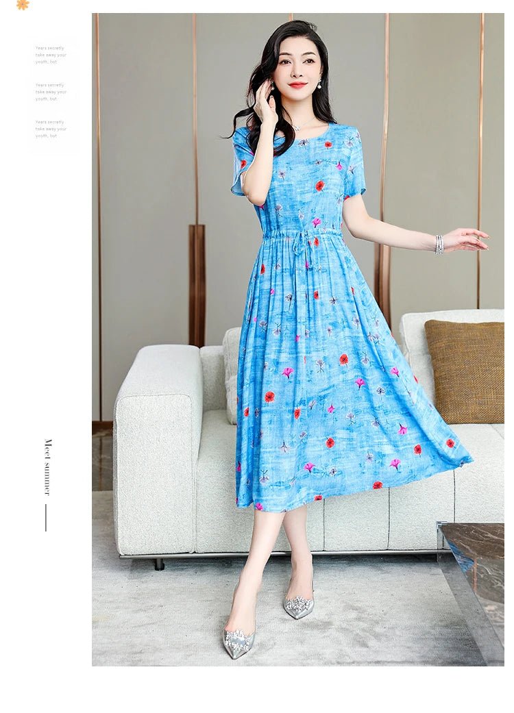 Summer Women Short sleeve plus size Dress Green Midi Dress - PratSN
