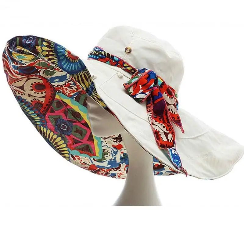Sun Hats for Women Summer Large Beach Hat Flower Printed Wide Brim Bob Chapeu Panama Feminino - PratSN