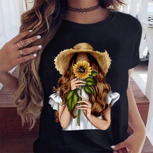 Sunflower Black Loose Short Sleeve T-Shirt - PratSN