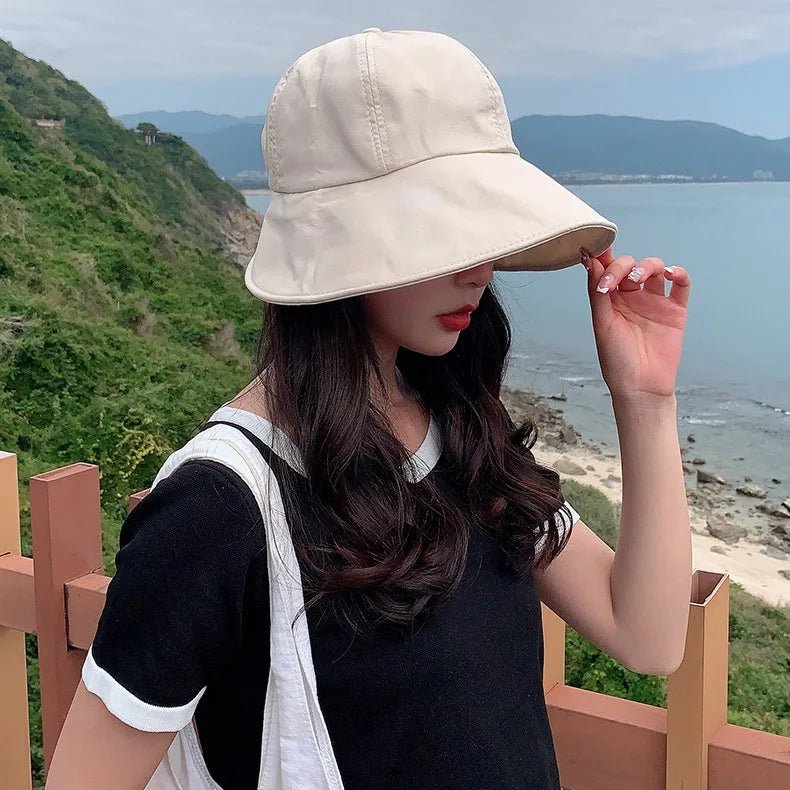 sunshade fisherman hat women's summer sunshade hat Velcro large brim basin hat - PratSN