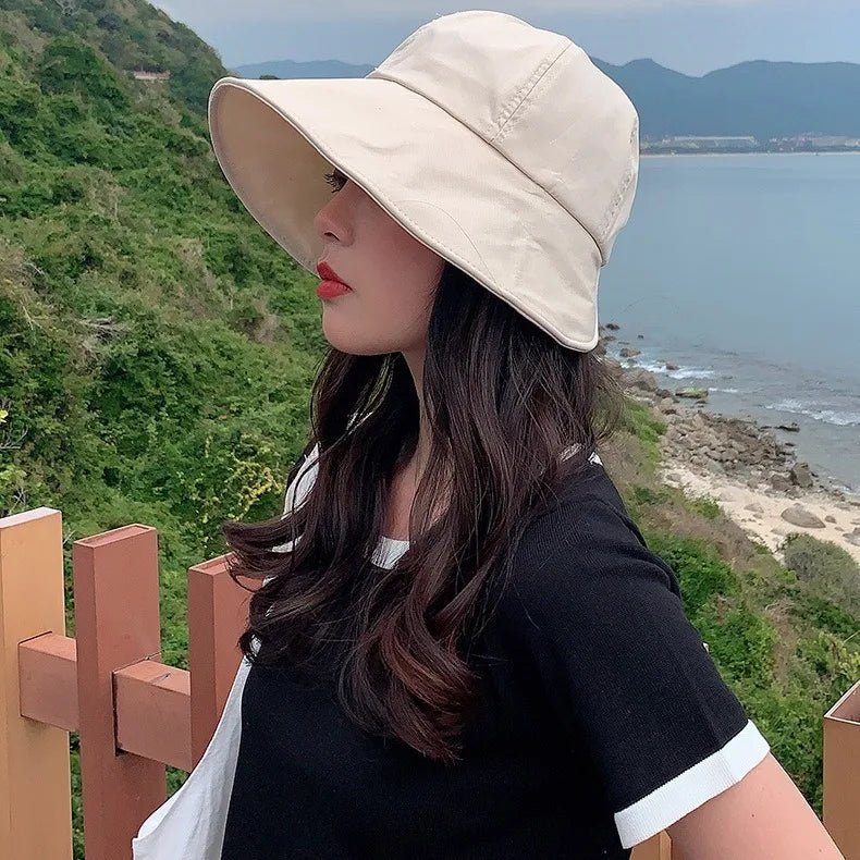 sunshade fisherman hat women's summer sunshade hat Velcro large brim basin hat - PratSN