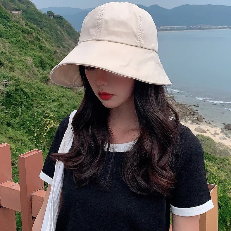 sunshade fisherman hat women's summer sunshade hat Velcro large brim basin hat - PratSN