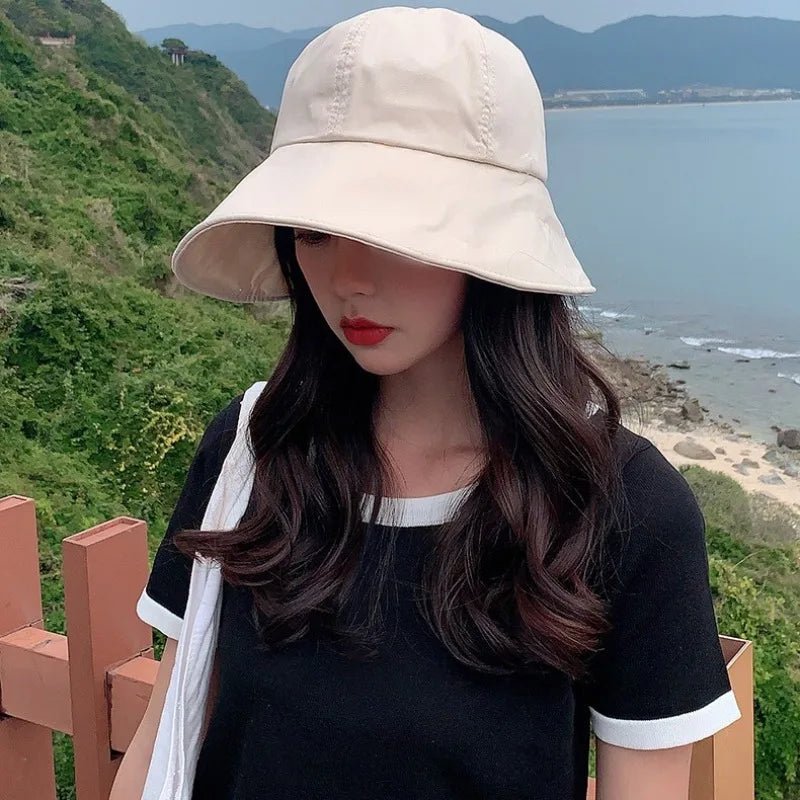 sunshade fisherman hat women's summer sunshade hat Velcro large brim basin hat - PratSN