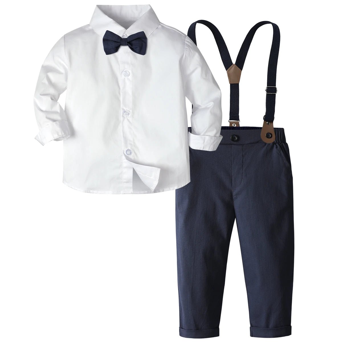 Suspenders Outfits Baby Boys Formal Clothing Sets Wedding Ring Bearer Clothes Kids Plaid Solid Suit Toddler Birthday Pants Set - PratSN