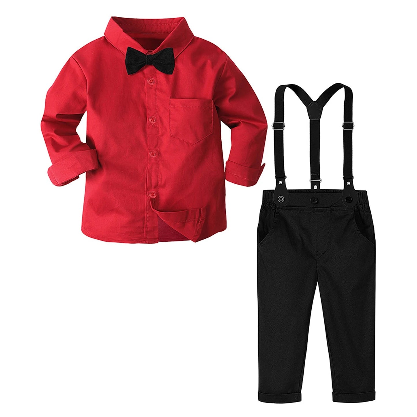 Suspenders Outfits Baby Boys Formal Clothing Sets Wedding Ring Bearer Clothes Kids Plaid Solid Suit Toddler Birthday Pants Set - PratSN