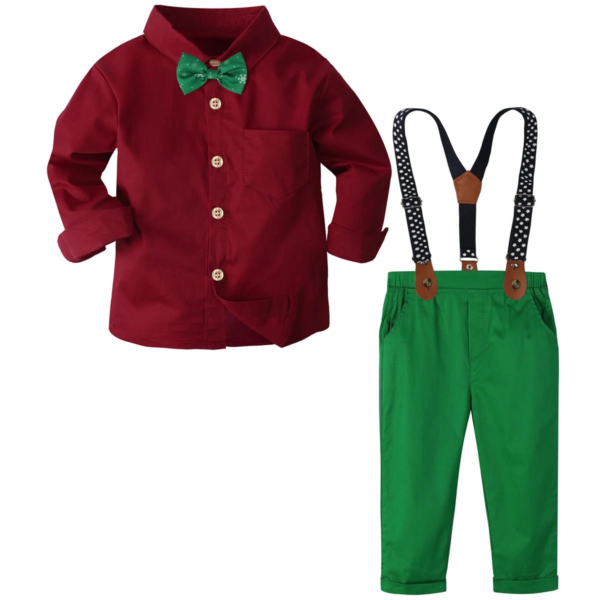 Suspenders Outfits Baby Boys Formal Clothing Sets Wedding Ring Bearer Clothes Kids Plaid Solid Suit Toddler Birthday Pants Set - PratSN