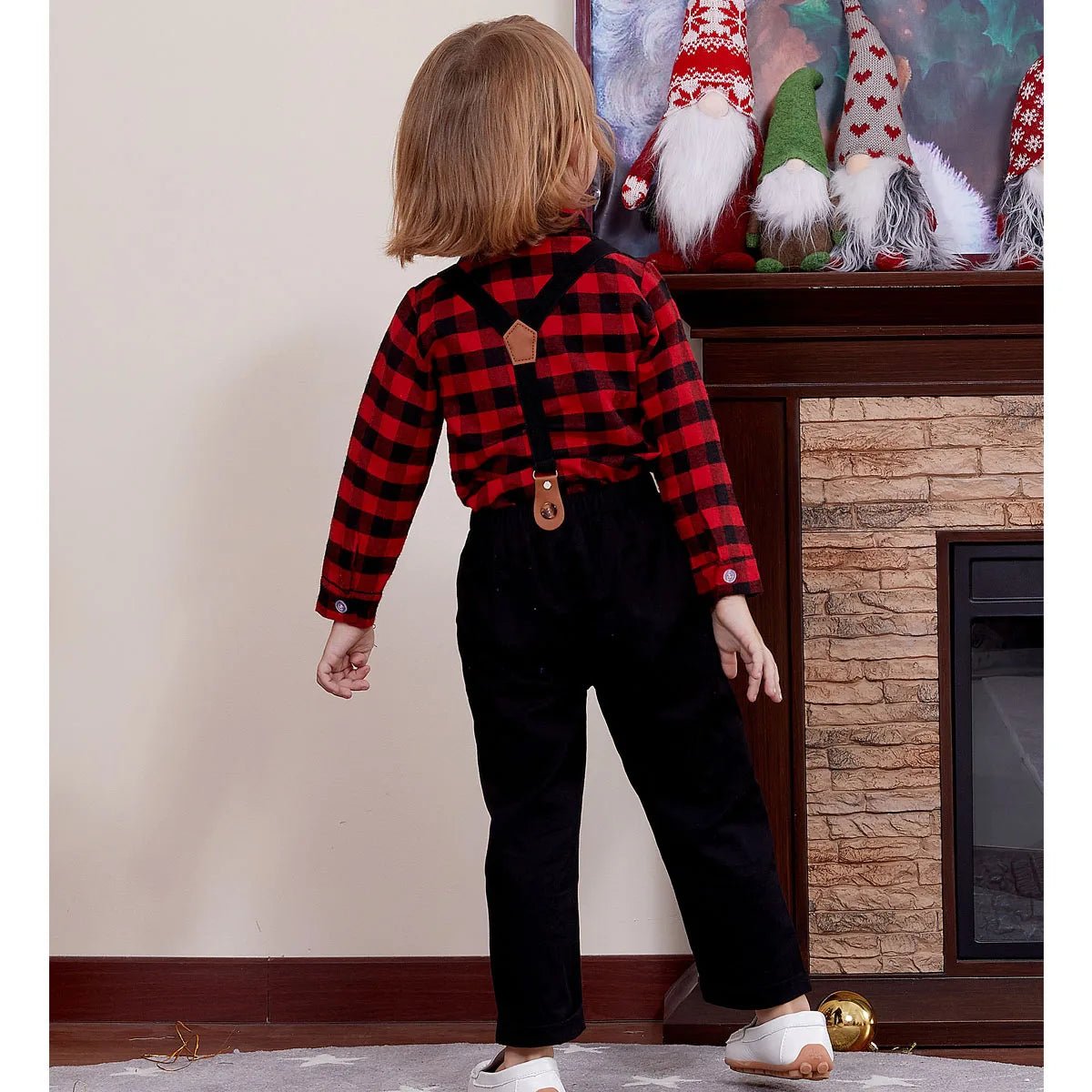 Suspenders Outfits Baby Boys Formal Clothing Sets Wedding Ring Bearer Clothes Kids Plaid Solid Suit Toddler Birthday Pants Set - PratSN