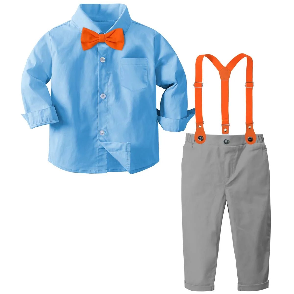Suspenders Outfits Baby Boys Formal Clothing Sets Wedding Ring Bearer Clothes Kids Plaid Solid Suit Toddler Birthday Pants Set - PratSN
