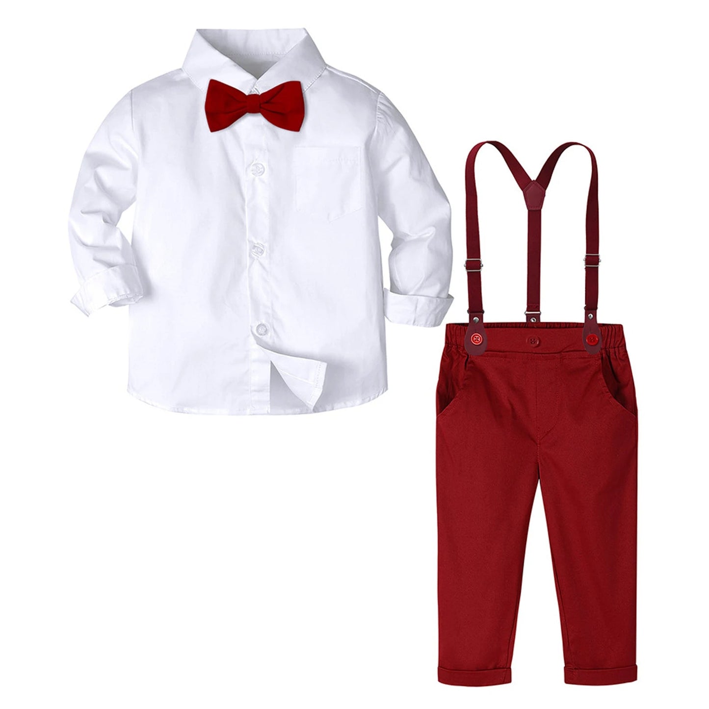 Suspenders Outfits Baby Boys Formal Clothing Sets Wedding Ring Bearer Clothes Kids Plaid Solid Suit Toddler Birthday Pants Set - PratSN
