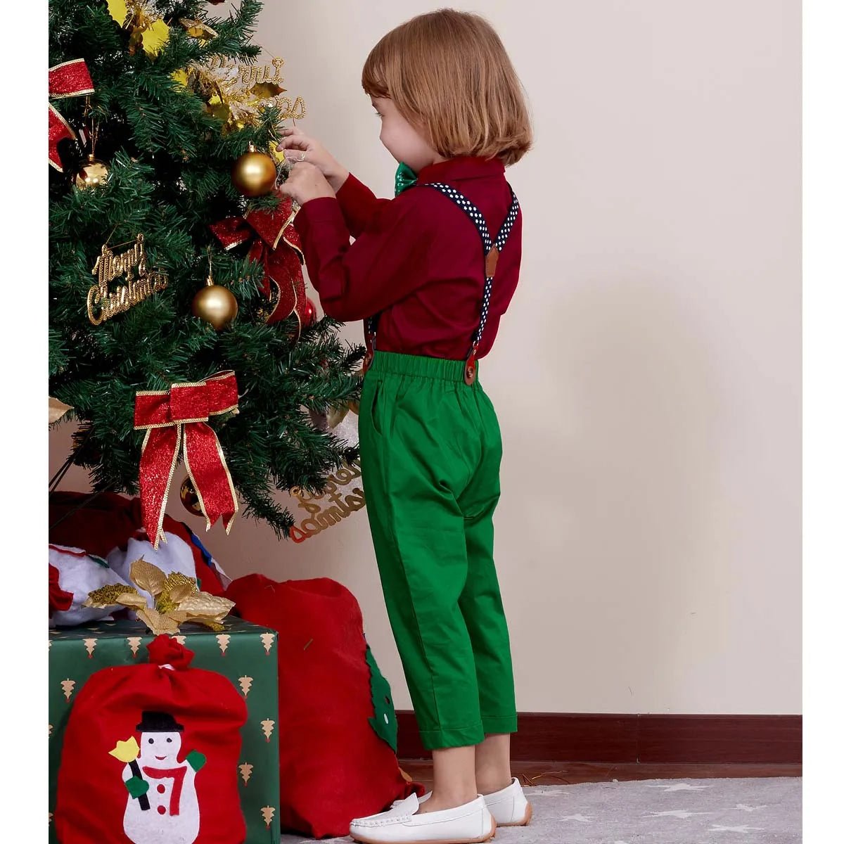 Suspenders Outfits Baby Boys Formal Clothing Sets Wedding Ring Bearer Clothes Kids Plaid Solid Suit Toddler Birthday Pants Set - PratSN