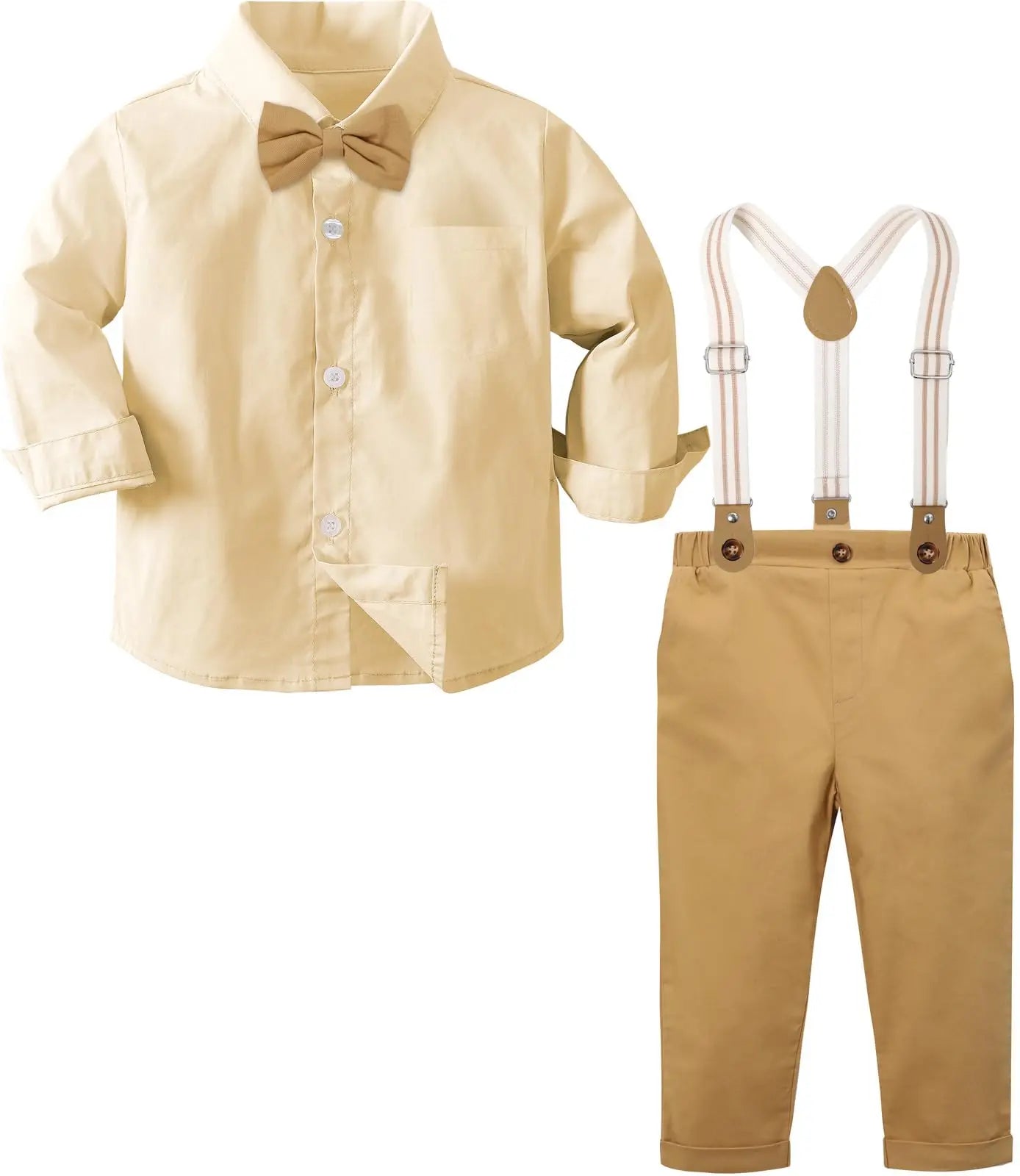Suspenders Outfits Baby Boys Formal Clothing Sets Wedding Ring Bearer Clothes Kids Plaid Solid Suit Toddler Birthday Pants Set - PratSN