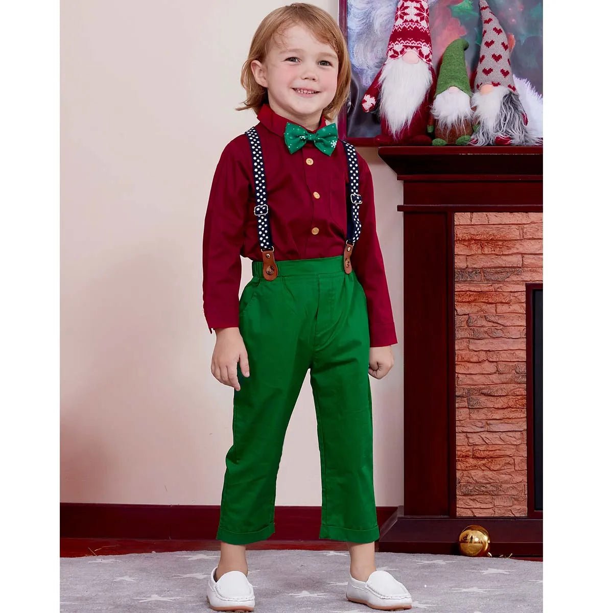 Suspenders Outfits Baby Boys Formal Clothing Sets Wedding Ring Bearer Clothes Kids Plaid Solid Suit Toddler Birthday Pants Set - PratSN