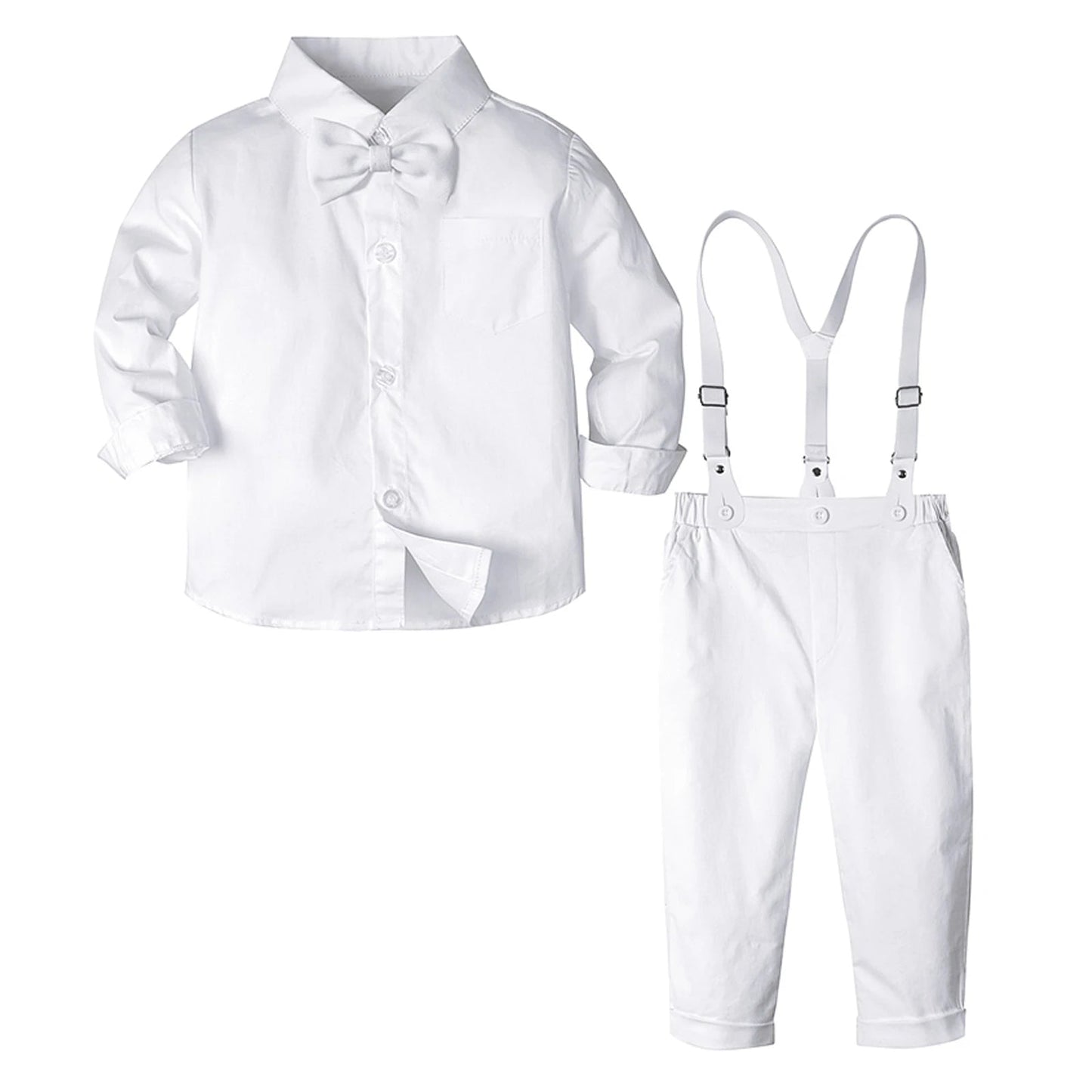 Suspenders Outfits Baby Boys Formal Clothing Sets Wedding Ring Bearer Clothes Kids Plaid Solid Suit Toddler Birthday Pants Set - PratSN