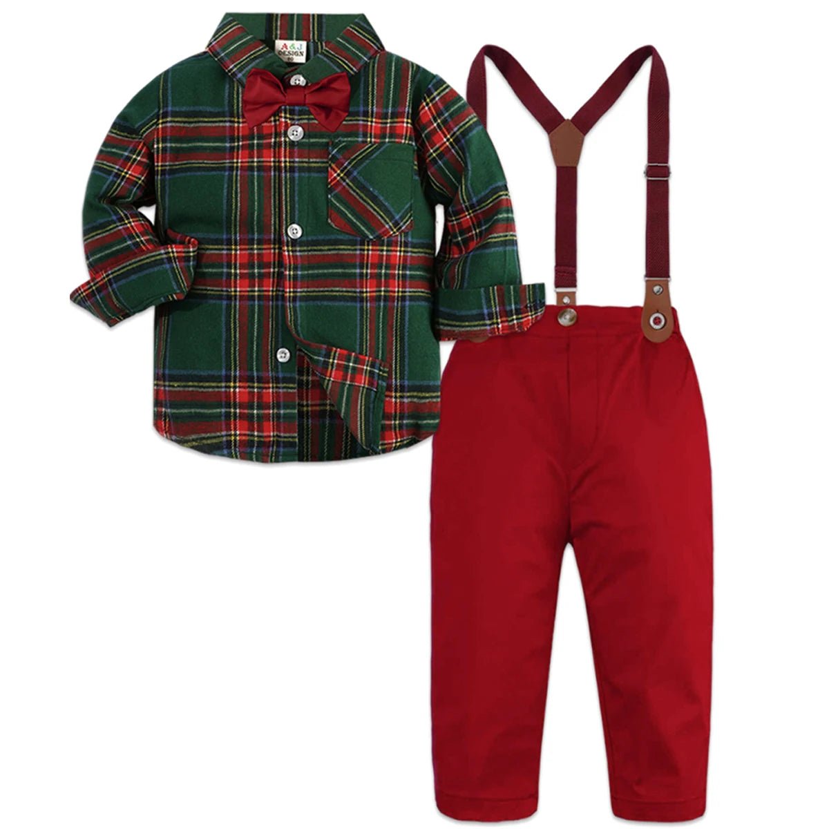 Suspenders Outfits Baby Boys Formal Clothing Sets Wedding Ring Bearer Clothes Kids Plaid Solid Suit Toddler Birthday Pants Set - PratSN