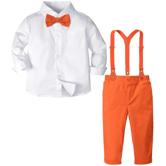 Suspenders Outfits Baby Boys Formal Clothing Sets Wedding Ring Bearer Clothes Kids Plaid Solid Suit Toddler Birthday Pants Set - PratSN